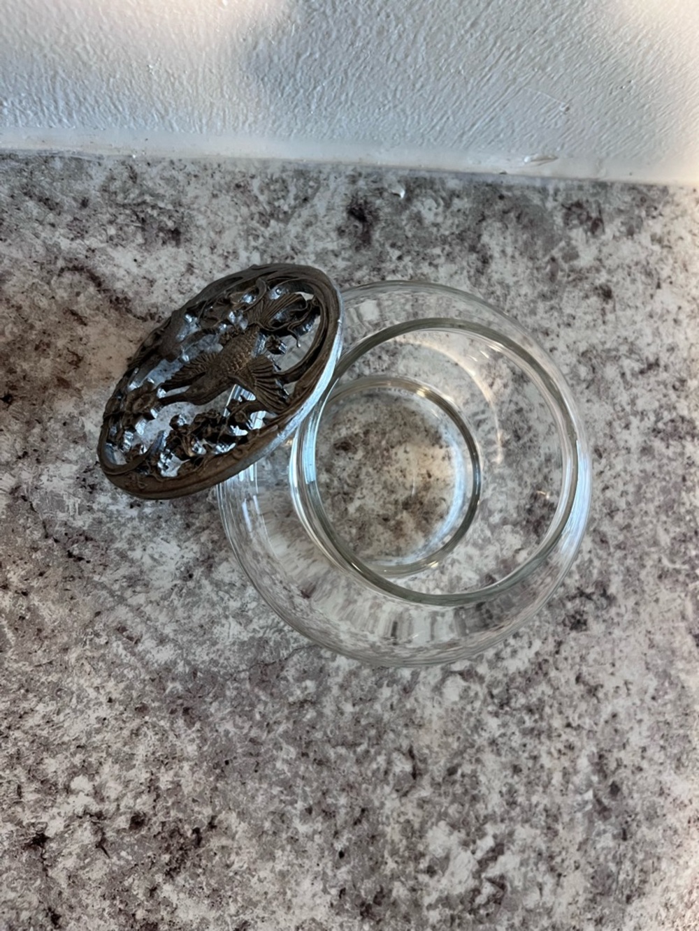 Rawcliffe Pewter Vintage Hummingbird Lidded Glass Dish/Vase Pewter Lid Dresser - Picture 4 of 10
